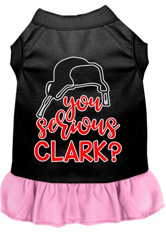 You Serious Clark? Screen Print Dog Dress Black with Light Pink Sm